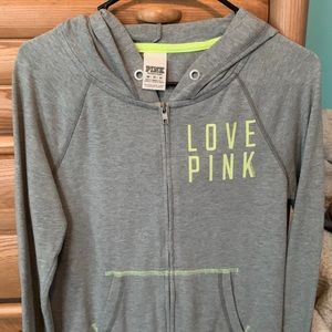Light grey full zip PINK sweat shirt